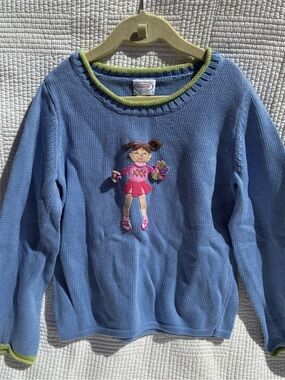 Vintage Talbots Kids Knit Sweater with Pink Doll Embroidery
